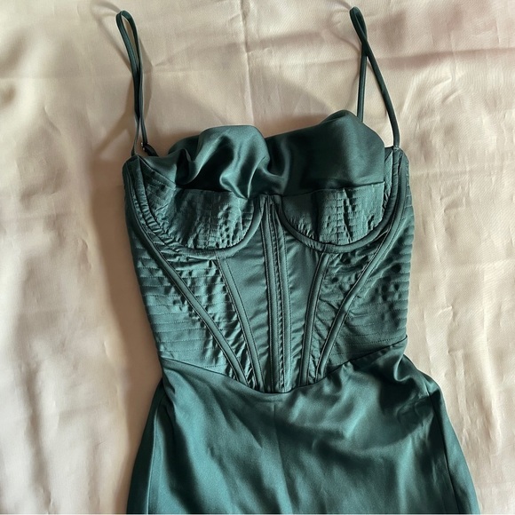 NEW! House of CB- Green Forest Charmaine Corset Maxi Dress Silk Satin Size XS - Picture 4 of 10